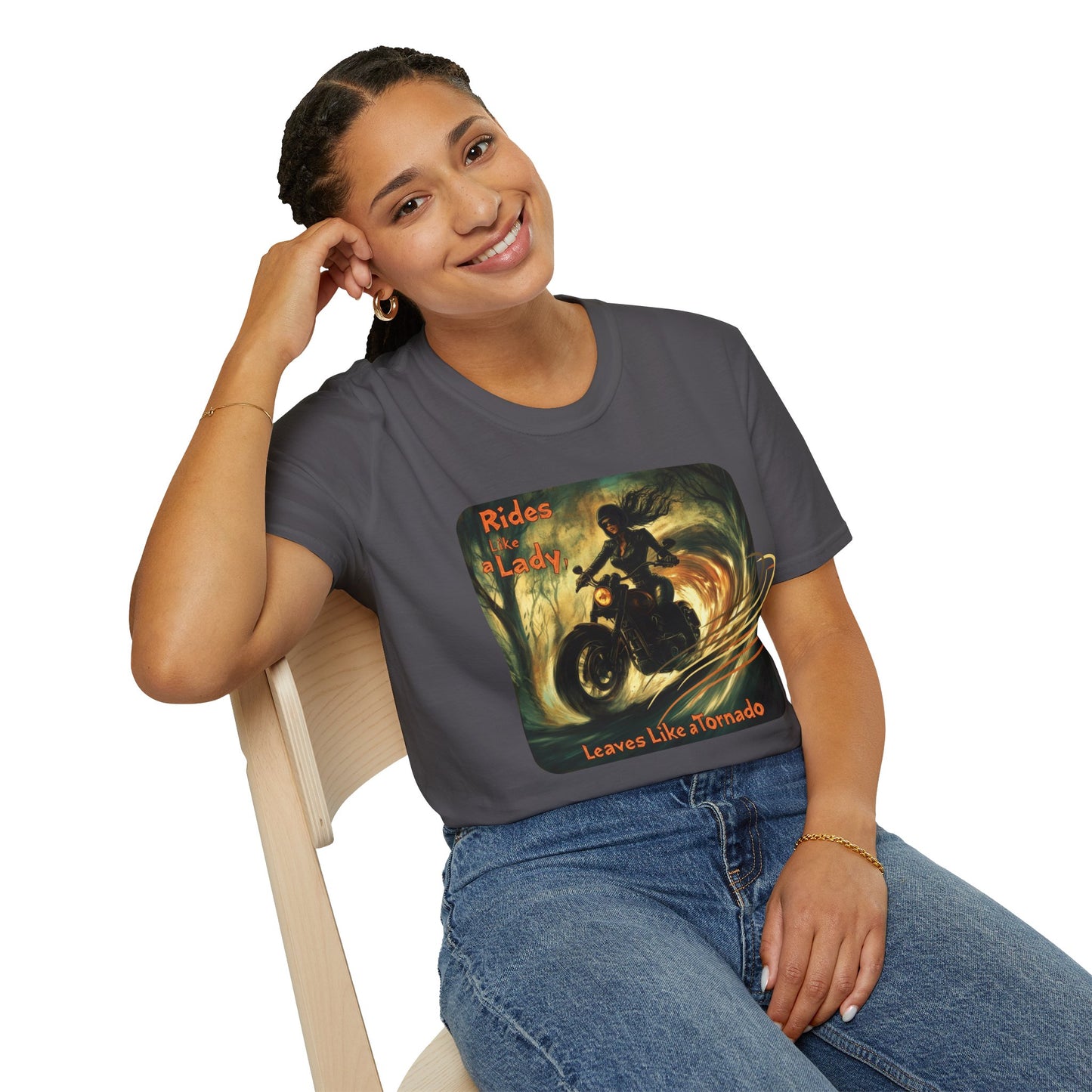 "Rides like a lady, leaves like a tornado" Softstyle T-Shirt